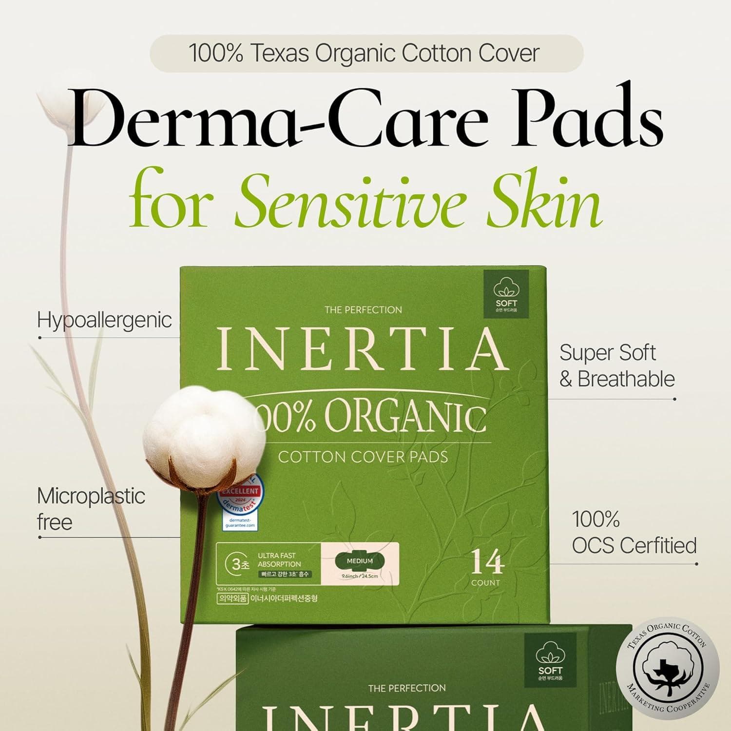 Băng Vệ Sinh Hữu Cơ INERTIA The Perfection Green – 100% Cotton Hàn Quốc, Có Cánh, Size Vừa (Gói 14 Miếng) - Ảnh 2