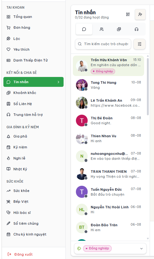 Giao diện tính năng Tin nhắn trên LeKha
