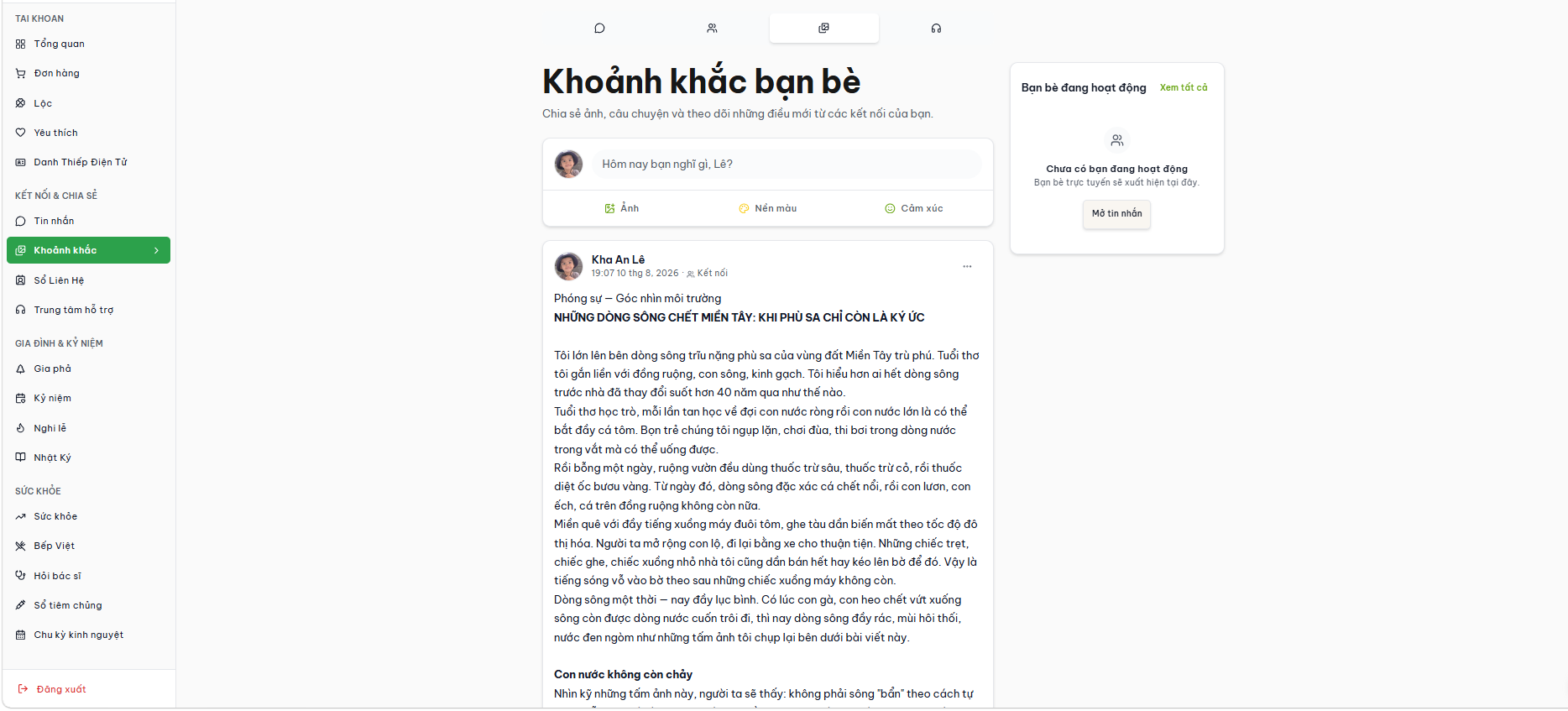 Giao diện tính năng Khoảnh khắc trên LeKha